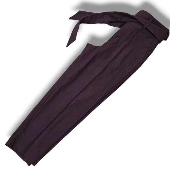 NWT LOFT BURGUNDY RED STRAIGHT LEG TIE BELT PANTS 00 PETITE XXS PETITE - Picture 7 of 9